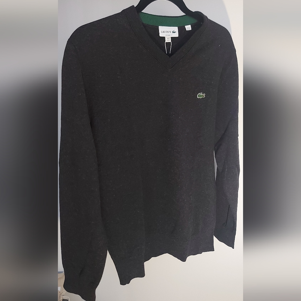 Lacoste V Neck CLASSIC Fit Mens Medium Charcoal Sweater